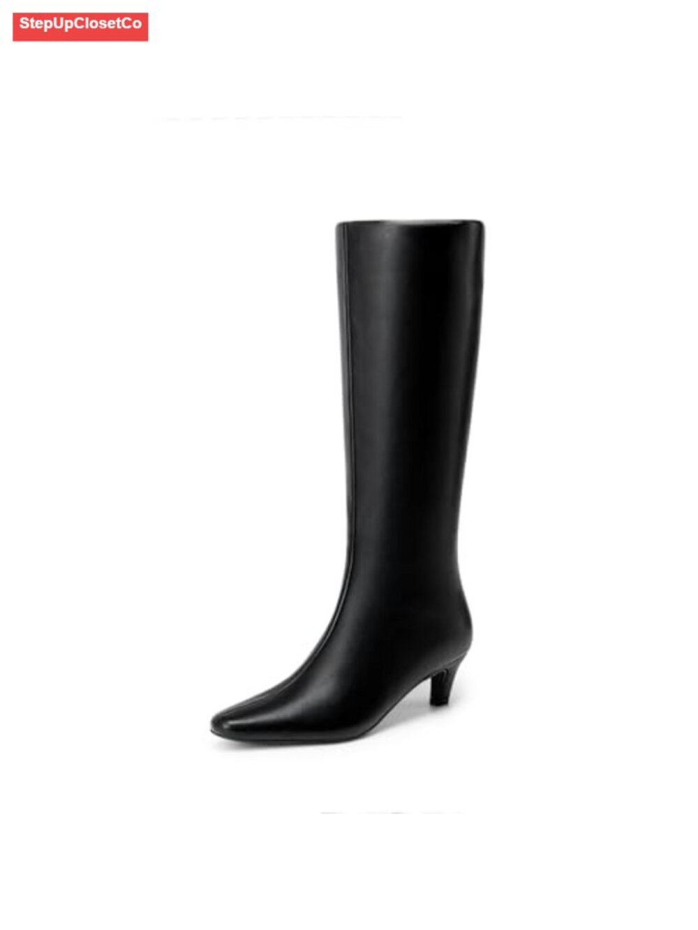 Faux Leather Knee High Boots Square Toe Kitten Heel